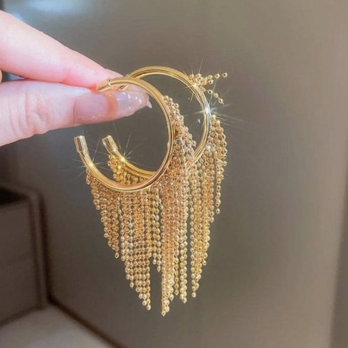 Gold Hoop Earrings With Fringe Chains image