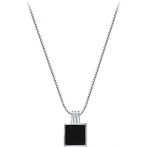 Black Square Pendant Necklace For Women-Silver image