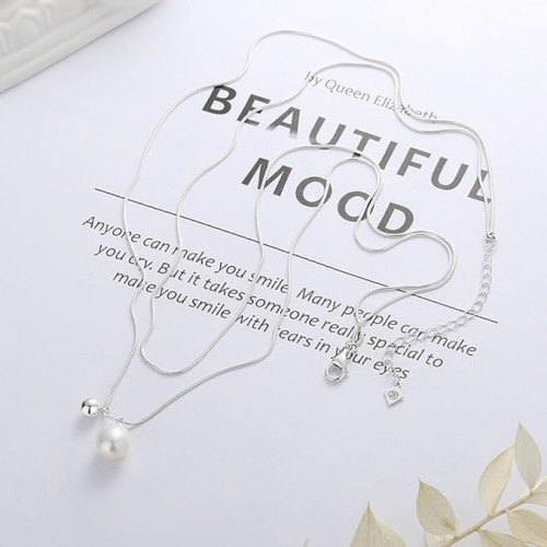 Double Strand Sterling Silver Pearl Pendant Necklace image