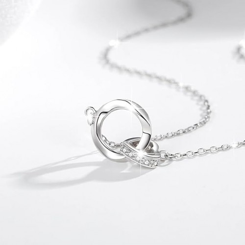 Sterling Silver Double Circle Necklace with Diamonds image