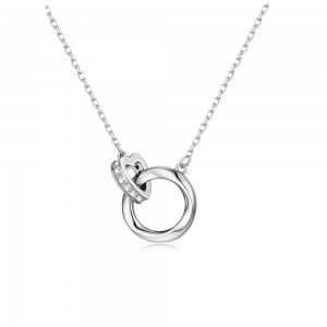 Sterling Silver Double Circle Necklace with Diamonds