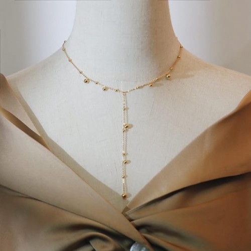 Gold Plated Y Shaped Bead Chain Necklace image