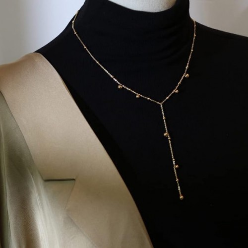 Gold Plated Y Shaped Bead Chain Necklace image