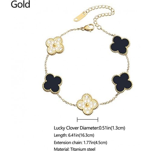 Black and Gold Clover Necklace, Bracelet, and Earrings Set image