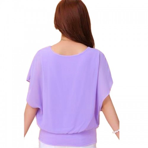 Summer Short Sleeve Round-Neck Chiffon Shirt for Women