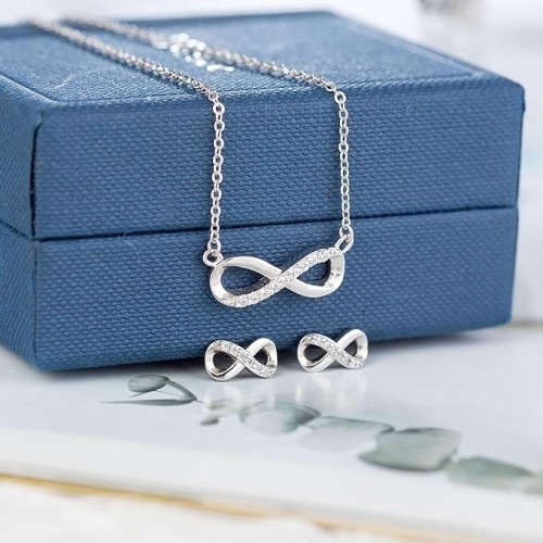 Sterling Silver Infinity Necklace And Earrings Set image