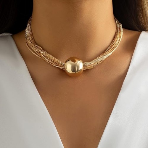 Multi-Material Big Ball Choker Necklace For Women image