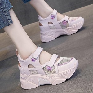 Chunky Platform Lace Up Breathable Mesh Ladies Sneakers - Pink