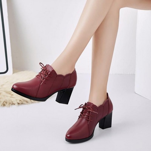Comfortable Low Cut Rubber Soft Bottom High Heel Women Shoes - Red image