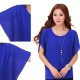 Summer Short Sleeve Round-Neck Chiffon Shirt for Women-Blue image