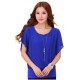 Summer Short Sleeve Round-Neck Chiffon Shirt for Women-Blue image
