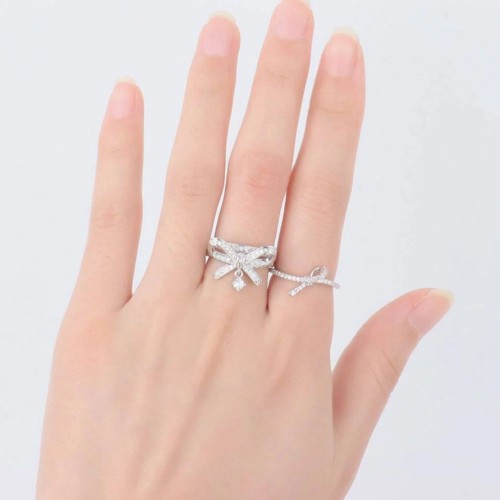 Diamond Fashion Bow Ring Female Ring Popular Exquisite Ring-Silver