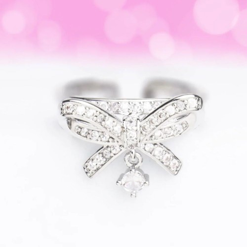 Diamond Fashion Bow Ring Female Ring Popular Exquisite Ring-Silver