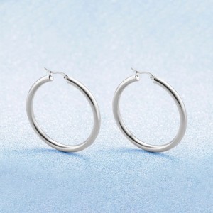 Silver Plated Classic Round Hoop Earrings-Silver