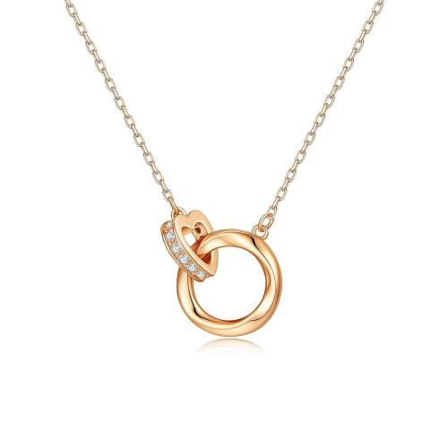 Sterling Rose Gold Double Circle Necklace With Diamonds image