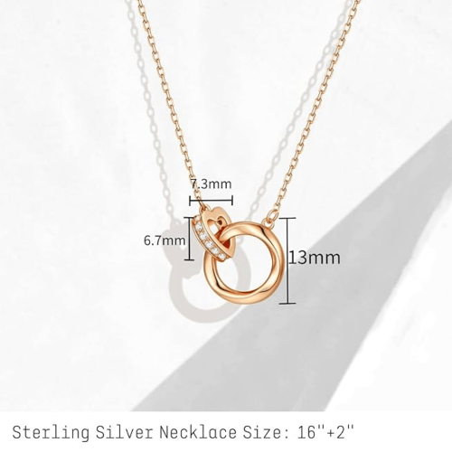 Sterling Rose Gold Double Circle Necklace With Diamonds image