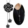 Black Rose Necklace With Rhinestones For Women-Silver