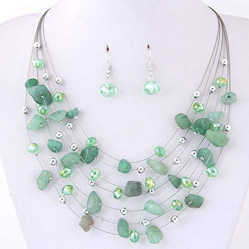 Bohemian Multi Layer Necklace Set With Crystals-Green image
