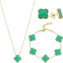 Green and Gold Clover Necklace, Bracelet, and Earrings Set