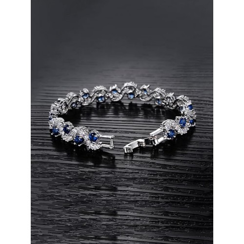  Royal Blue Crystal CZ Silver Plated Bracelet image