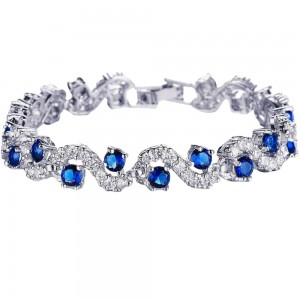  Royal Blue Crystal CZ Silver Plated Bracelet