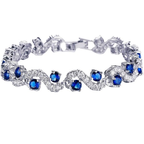  Royal Blue Crystal CZ Silver Plated Bracelet image