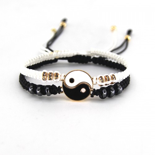 Black And White Yin Yang Charm Best Friend Bracelets-Gold image