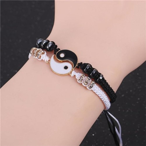 Black And White Yin Yang Charm Best Friend Bracelets-Gold image