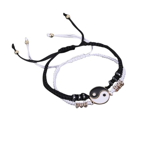 Black And White Yin Yang Charm Best Friend Bracelets-Gold image