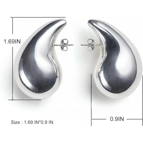 Extra Large Teardrop Earrings Oversized Chunky Silver Hoop image