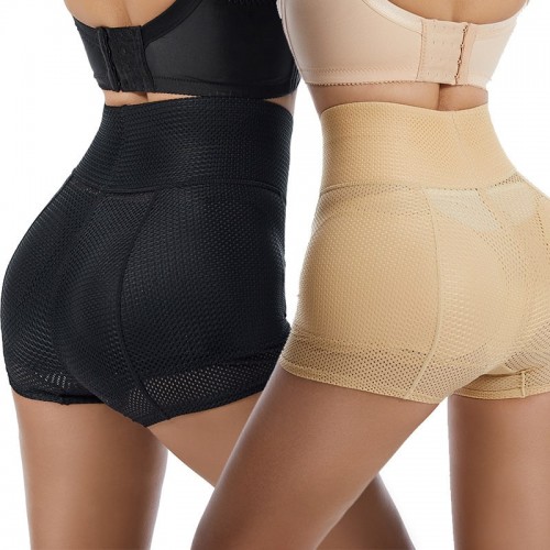 Black High-Waisted Butt Lifter Shorts with Mesh Panels image