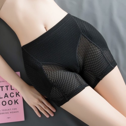 Black High-Waisted Butt Lifter Shorts with Mesh Panels image