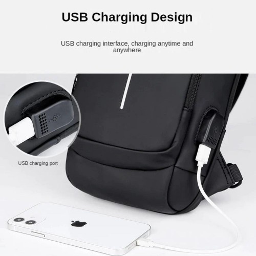 Sling Bag with USB Charging Port & Adjustable Straps-Black image
