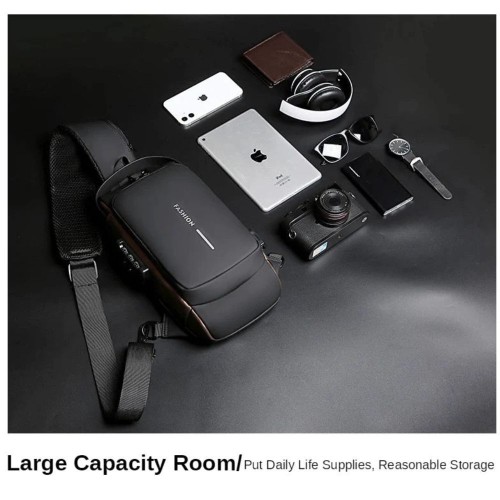 Sling Bag with USB Charging Port & Adjustable Straps-Brown image