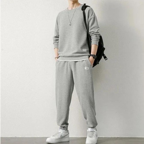 Men's Waffle Tracksuit For Spring & Autumn (2Pcs) Grey image