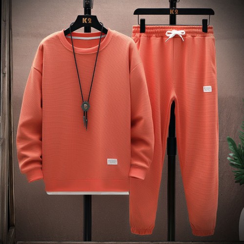 Men's Waffle Tracksuit For Spring & Autumn (2Pcs) Orange image