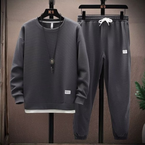 Men's Waffle Tracksuit For Spring & Autumn (2Pcs) Dark Grey image