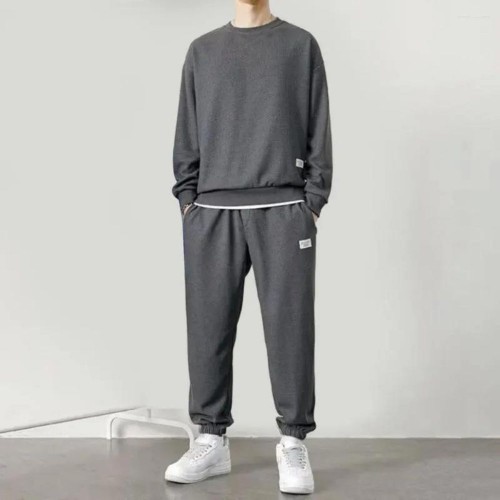 Men's Waffle Tracksuit For Spring & Autumn (2Pcs) Dark Grey image