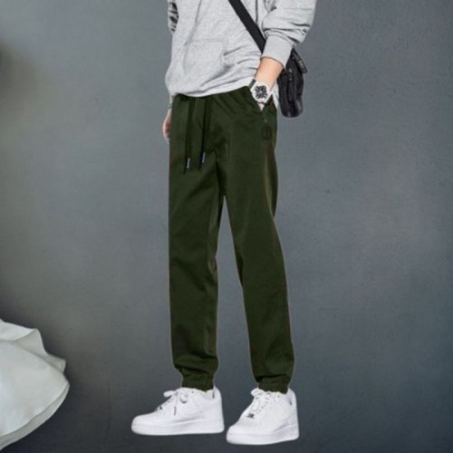 Men's Casual Pants Elastic Waist Straight Legging Trouser - Dark Green image