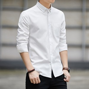 Men's Long Sleeved Casual Thin Oxford Shirt - White