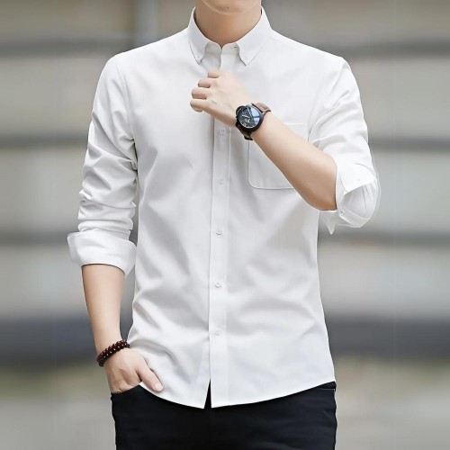 Men's Long Sleeved Casual Thin Oxford Shirt - White image