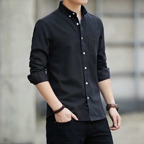 Men's Long Sleeved Casual Thin Oxford Shirt - Black image