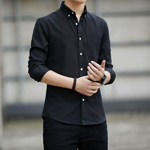 Men's Long Sleeved Casual Thin Oxford Shirt - Black image