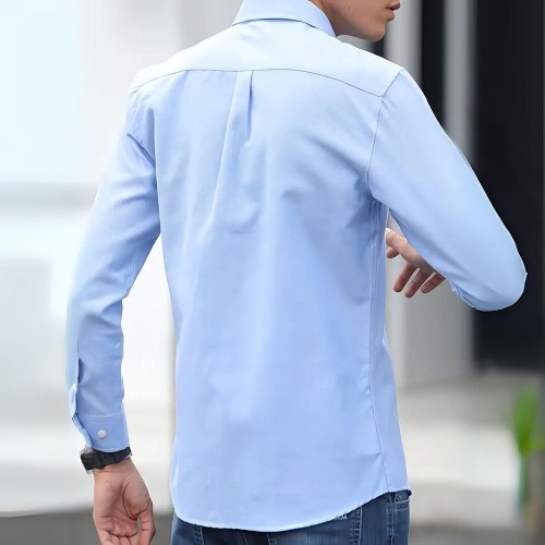 Men's Long Sleeved Casual Thin Oxford Shirt - Light Blue image