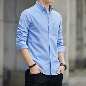Men's Long Sleeved Casual Thin Oxford Shirt - Light Blue