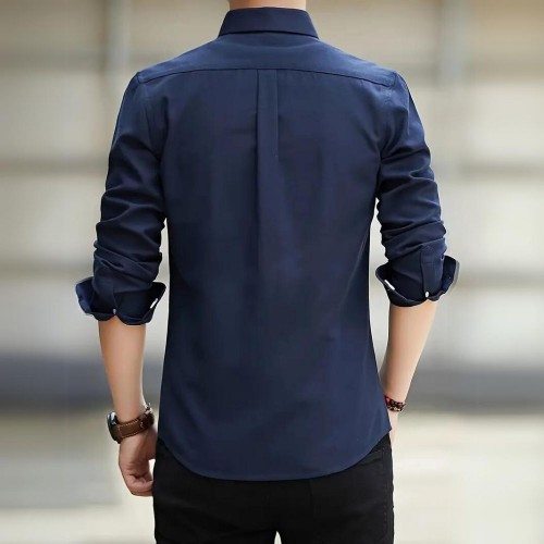 Men's Long Sleeved Casual Thin Oxford Shirt - Navy Blue image