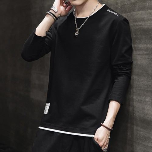 Trendy Cotton Sweatshirts For Men White Color Round Neck Long Sleeve - Black image