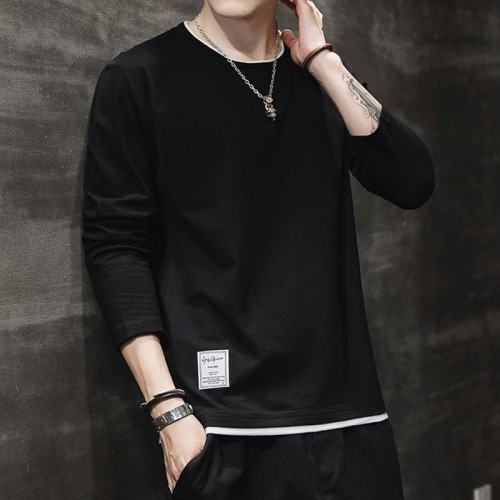 Trendy Cotton Sweatshirts For Men White Color Round Neck Long Sleeve - Black image