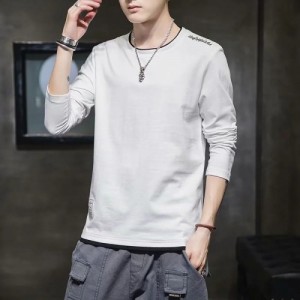 Trendy Cotton Sweatshirts For Men Black Color Round Neck Long Sleeve - White 