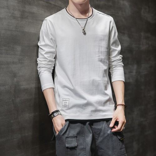 Trendy Cotton Sweatshirts For Men Black Color Round Neck Long Sleeve - White image